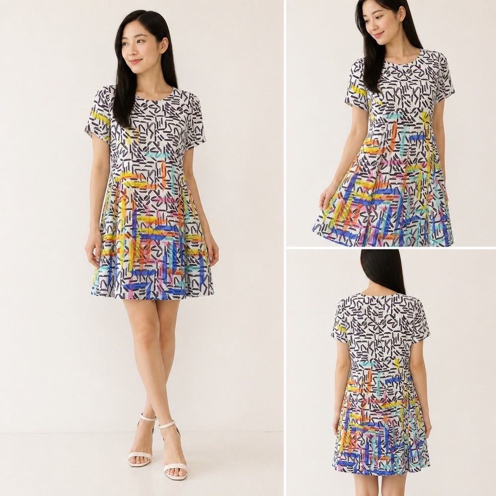 Amanda Uprichard 100% Silk Abstract Geometric Rainbow Border Shift Dress Women P